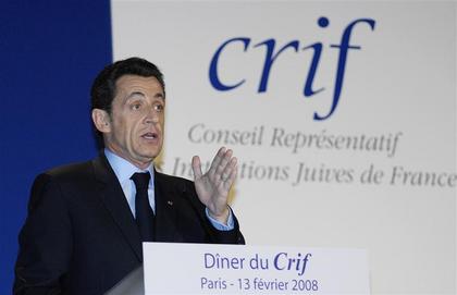 Le président Sarkozy lors de son diner-polémique  au CRIF (crédit-photo Reuters)